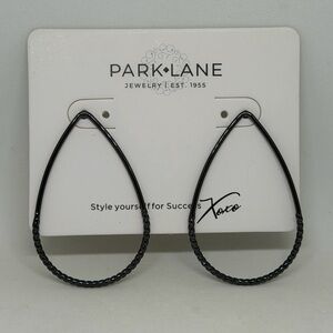 NEW Park Lane Jewelry ALMOND Teardrop Hoop Earrings Black Hematite Box Gift Post